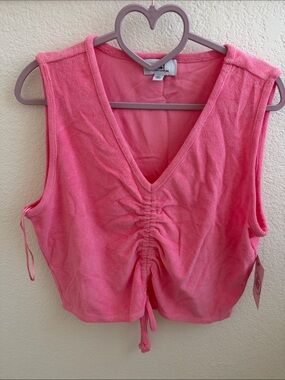 Juicy Couture Hot Pink Terry Ruched V-Neck Tank